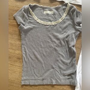Abercrombie & Fitch Gray Scoop Neck Tee with Cream Lace Trim